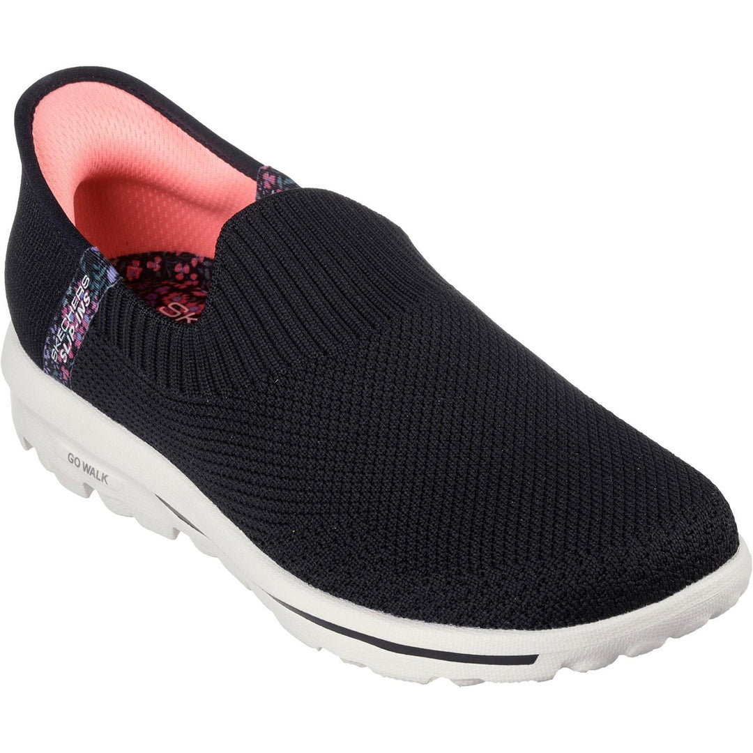 Women's Wide Fit Skechers 124799 Slip-ins Go Walk Travel Trainers in Black - Image 3