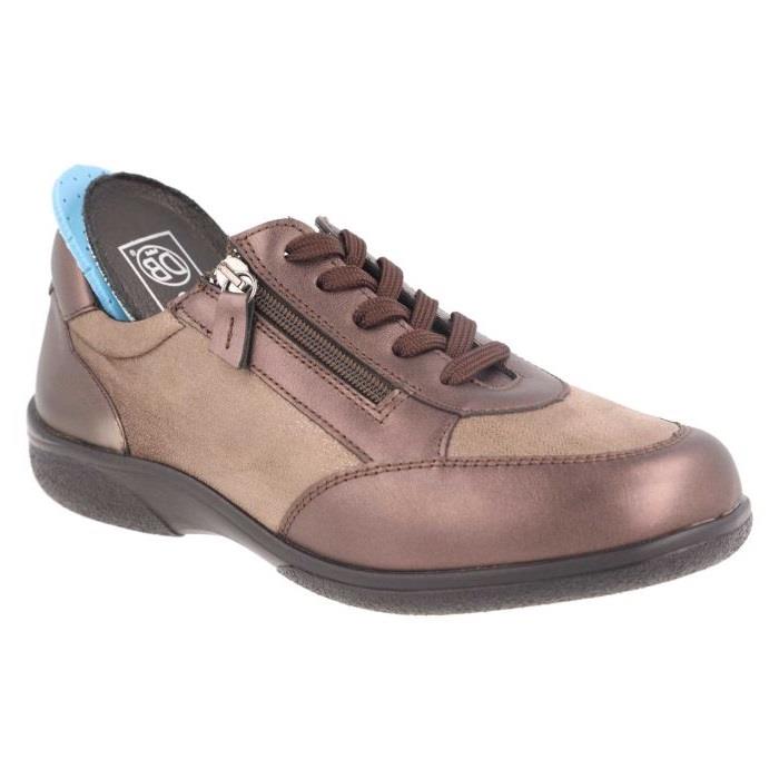 Women's Wide Fit DB Wayfaring Trainers in Brown Leather / Taupe Stretch - Image 6