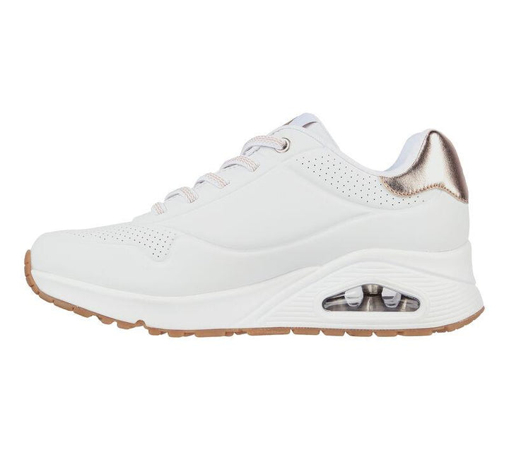 Women's Wide Fit Skechers 155196 Uno Shimmer Away Trainers in Rose - Image 1