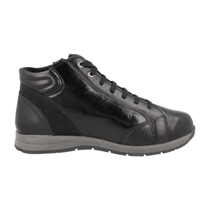 Women's Wide Fit DB Flycatcher Boots in Black Leather / Patent With Speckles - Image 1