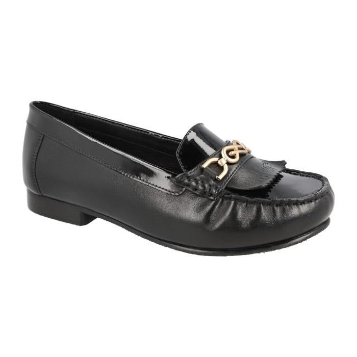 Women's Wide Fit DB Mustang Shoes in Black Leather / Patent - Image 1