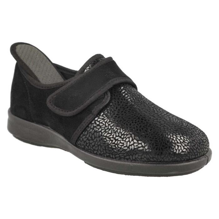 Women's Wide Fit DB Vanilla Shoes/Slipper in Black Stretch Textile - Image 4