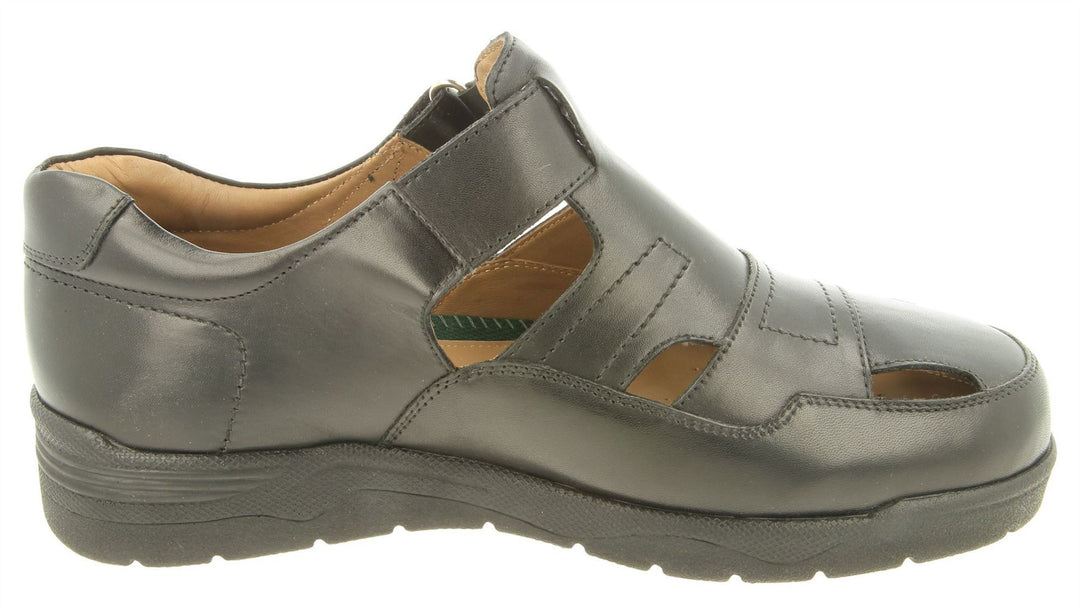 Men's Wide Fit DB Barney Sandals in Black Leather - Image 4