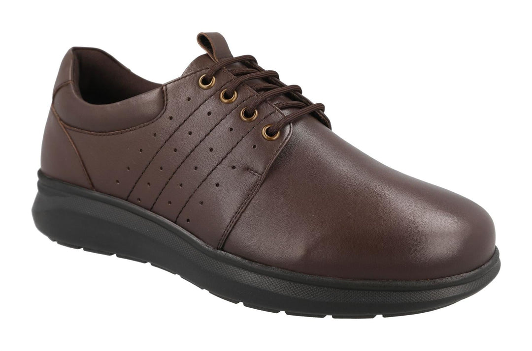 Men's Wide Fit DB Patrick Shoes in Black Leather - Image 4