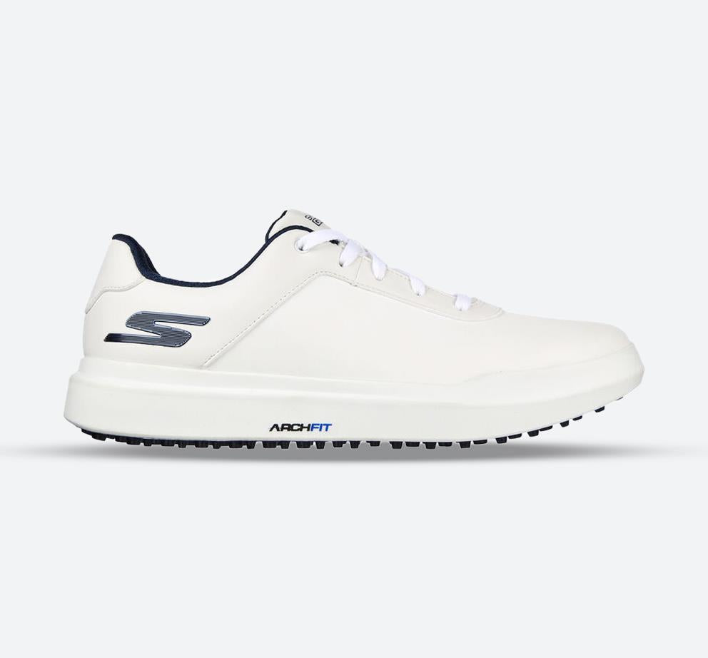 Men's Wide Fit Skechers 214037 Go Golf Drive 5 Trainers in White/Navy - Image 1