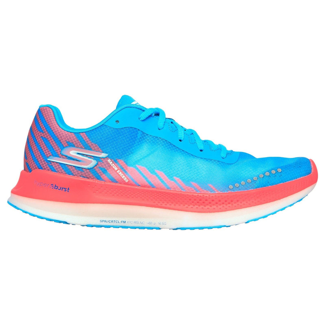 Women's Wide Fit Skechers 172004 Go Run Razor Excess Sports Trainers in Blue/Coral - Image 2