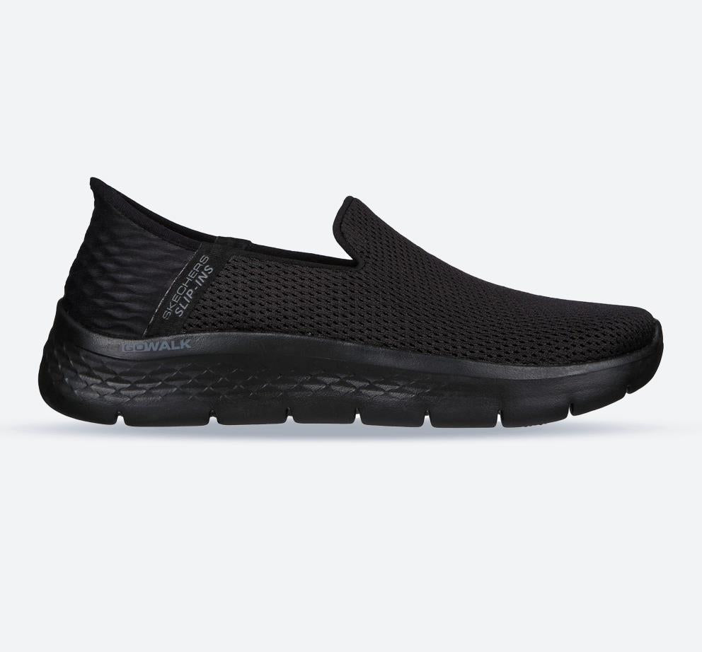 Women's Wide Fit Skechers 216496 Slip-ins Go Walk Flex Hands Up Trainers in Black - Image 1