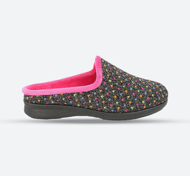 Womens Wide Fit DB Welney Mule Slippers in Black Multi - Image 1