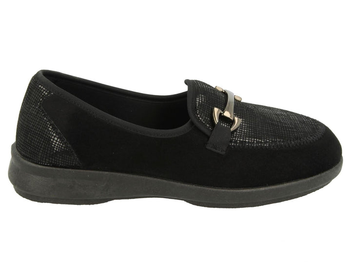 Womens Wide Fit DB Aster Vegan Shoes in Black Stretch - Image 1