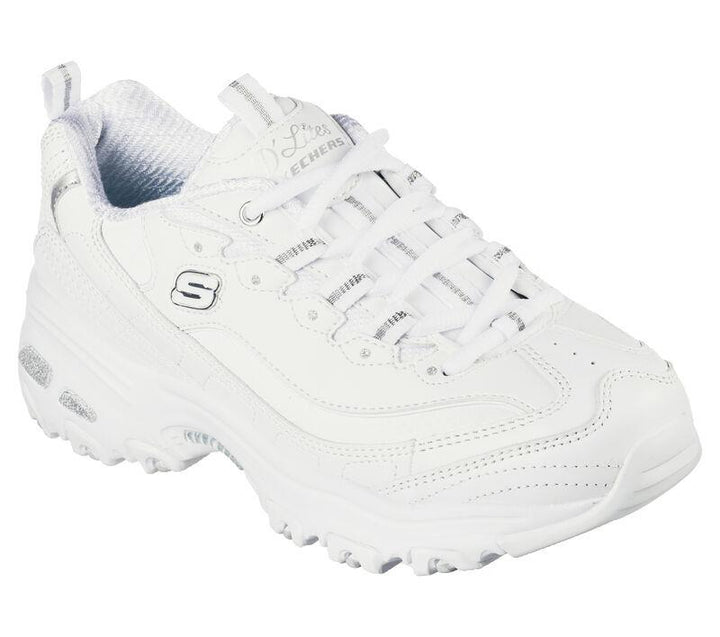 Women's Wide Fit Skechers 11931EW D'lites Fresh Start Trainers in White/Silver - Image 1