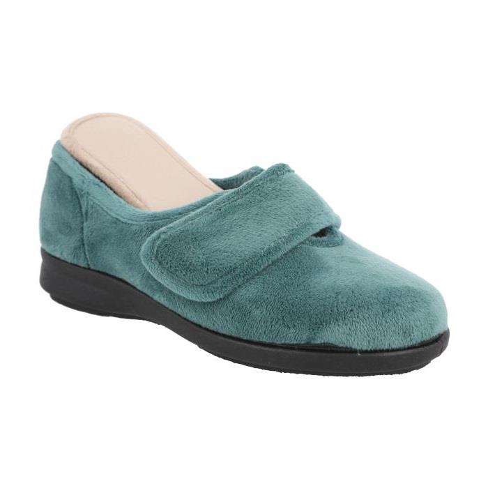Women's Wide Fit DB Fountain Slippers in Sky Blue Velour - Image 1
