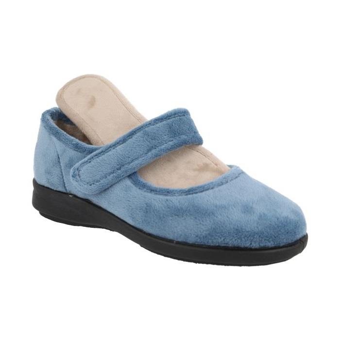Women's Wide Fit DB Trilby Slippers in Sky Blue Velour - Image 4