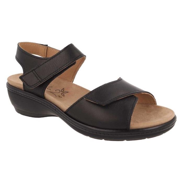 Women's Wide Fit DB Saxifrage Sandals in Black Leather - Image 1