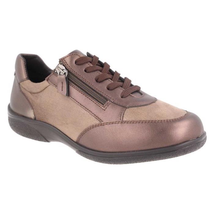 Women's Wide Fit DB Wayfaring Trainers in Brown Leather / Taupe Stretch - Image 1