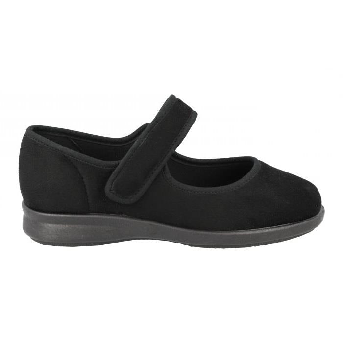 Women's Wide Fit DB Vole Shoes in Black Stretch Suedette - Image 2