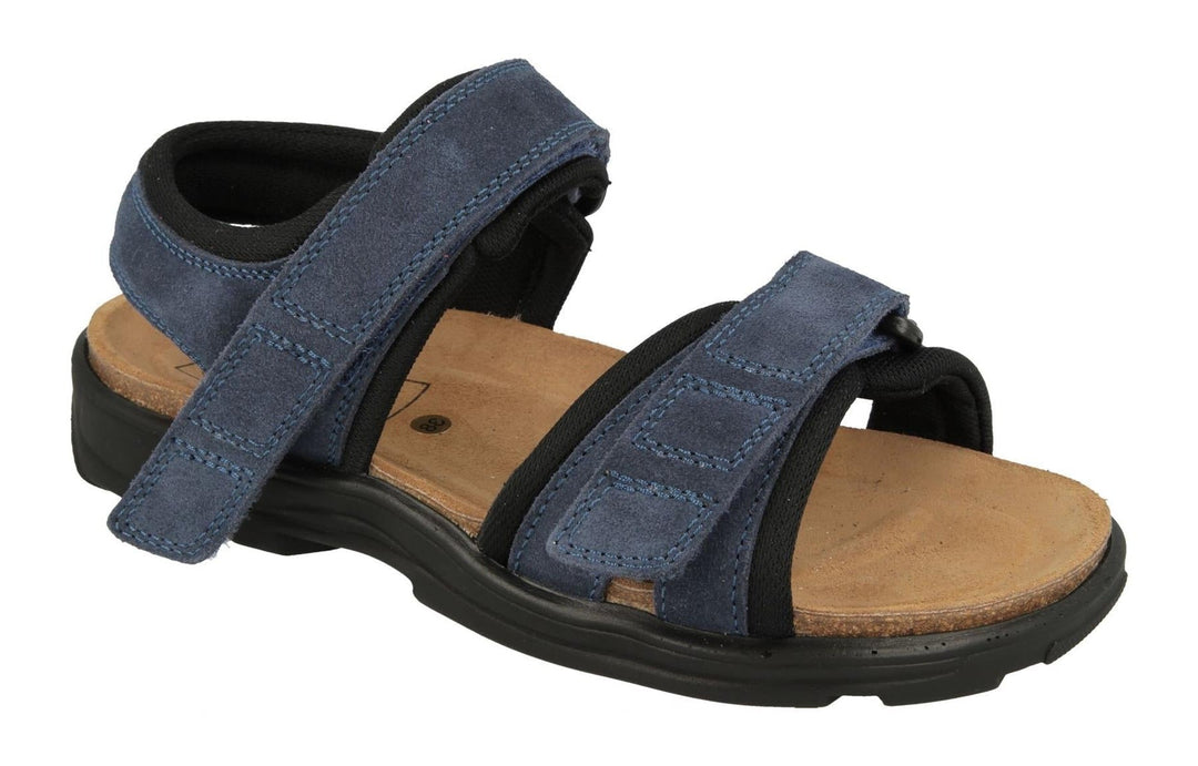 Womens Wide Fit DB Peel Sandals in Navy Suede - Image 3