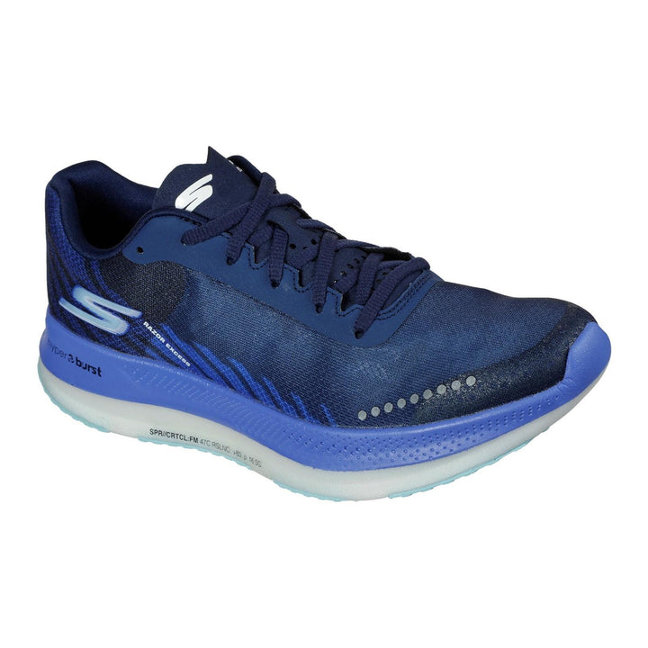 Women's Wide Fit Skechers 172004 Go Run Razor Excess Sports Trainer in Black/Blue - Image 1