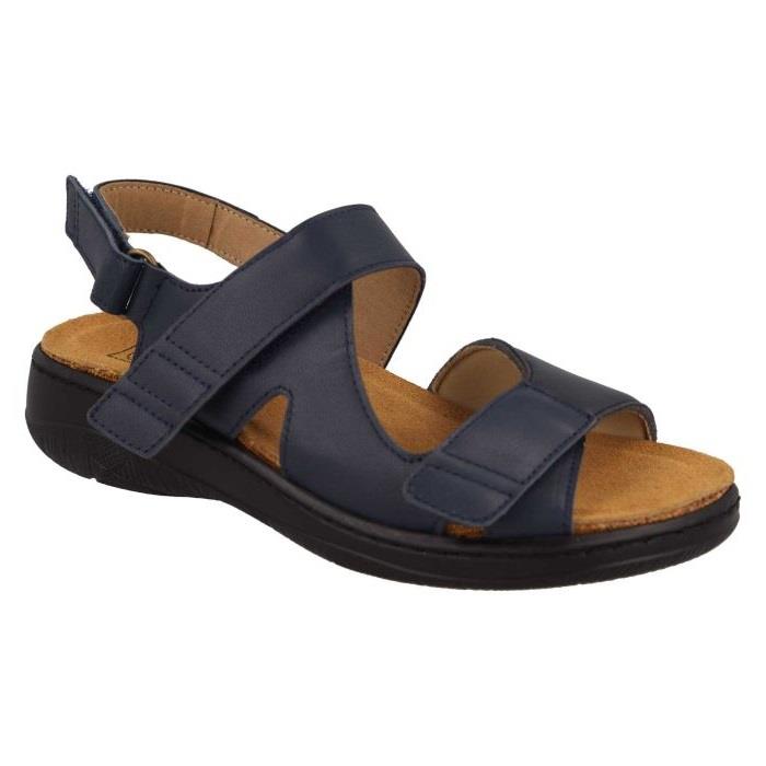 Women's Wide Fit DB Mallow Sandals in Navy Leather - Image 3