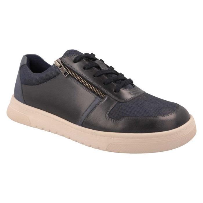 Men's Wide Fit DB Noah Shoes in Navy Leather / Navy Mesh - Image 1