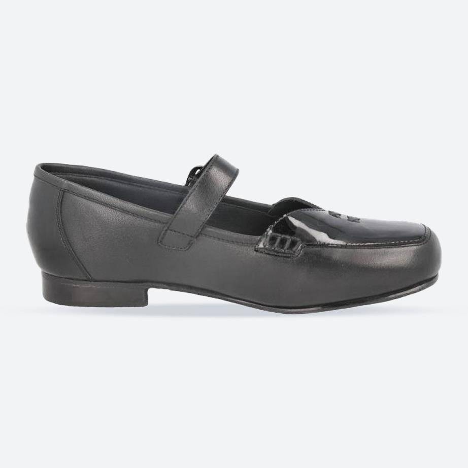 Women's Wide Fit DB Fowey Shoes in Black Leather / Patent - Image 1