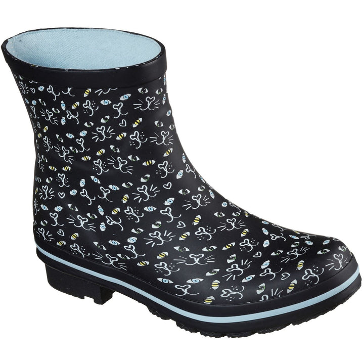 Women's Wide Fit Skechers 113158 Bobs Rain Check Misty Eye Wellie Trainers in Black - Image 1
