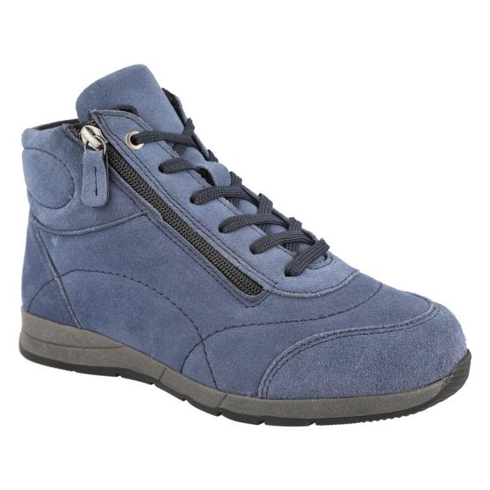 Womens Extra Wide Fit Boots by Flat DB Shoes - Lace up in Denim Blue Suede - Image 3