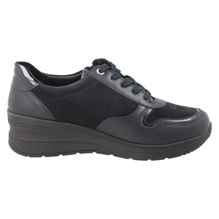 Women's Wide Fit DB Fleet Trainers in Black Crinkly Patent / Snake Lea - Image 1