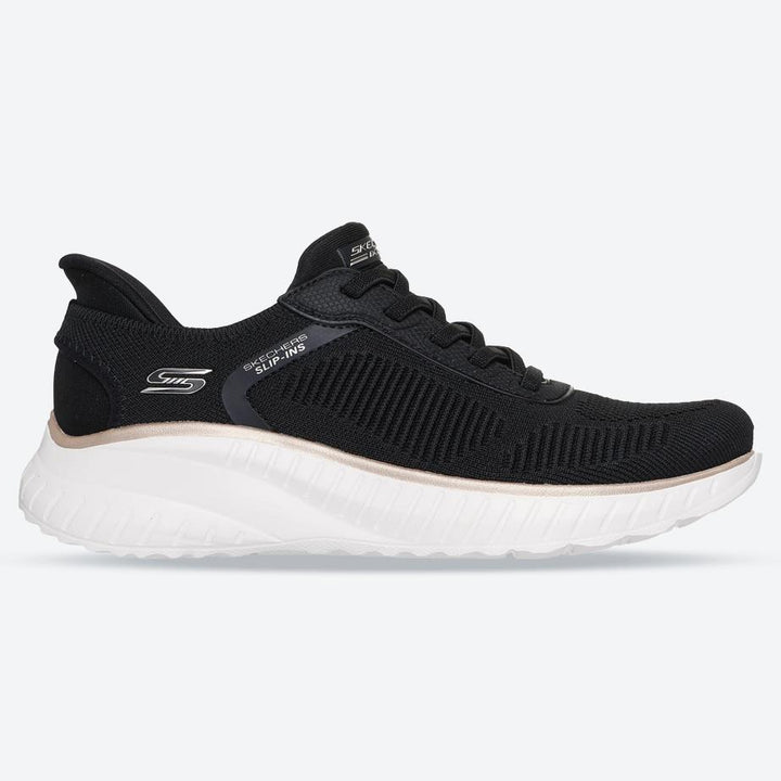 Women's Wide Fit Skechers Slip-ins 117497 Waves Bobs Sport Squad Trainers - Black/Gold in Black/Gold - Image 1