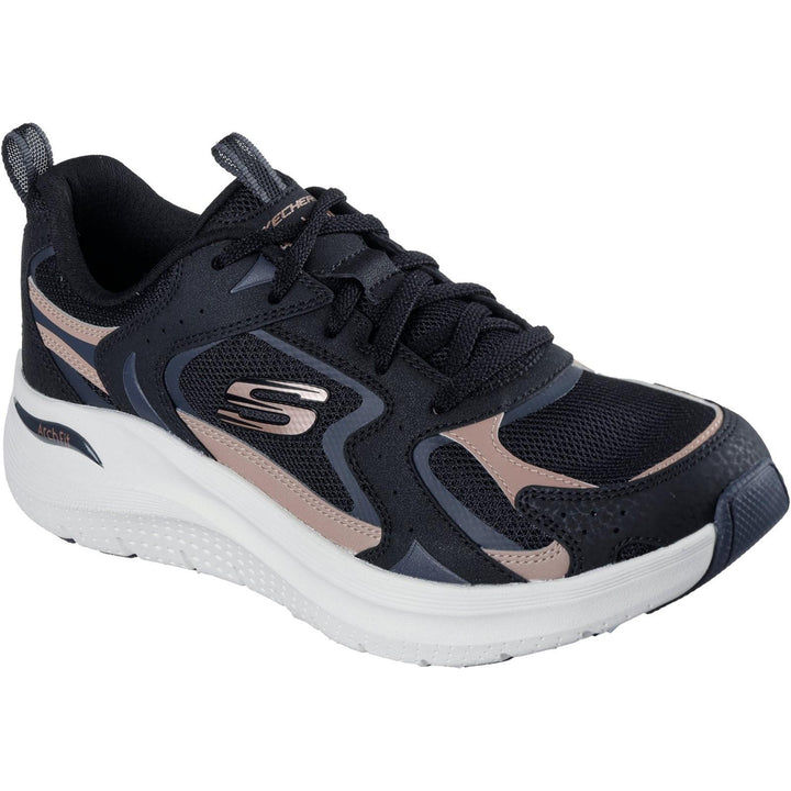 Women's Wide Fit Skechers 150332 Arch Fit 2.0 Vintage Luxe Trainers in Black/Rose Gold - Image 1