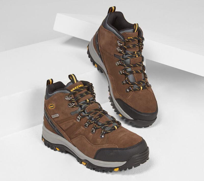 Men's Wide Fit Skechers 64869 Relaxed Fit Relment Pelmo Hiking Boots in Khaki - Image 5