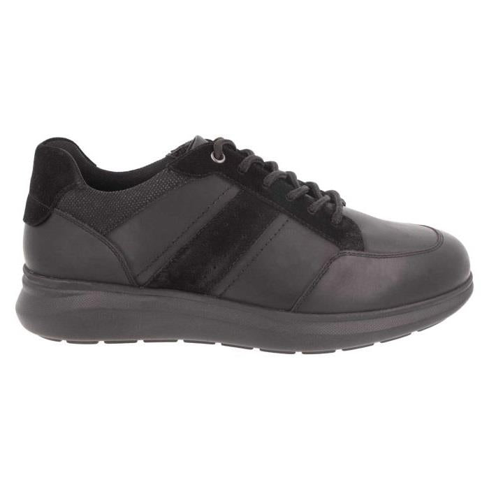 Men's Wide Fit DB Owen Lace Up Trainers in Black Leather / Black Suede - Image 1