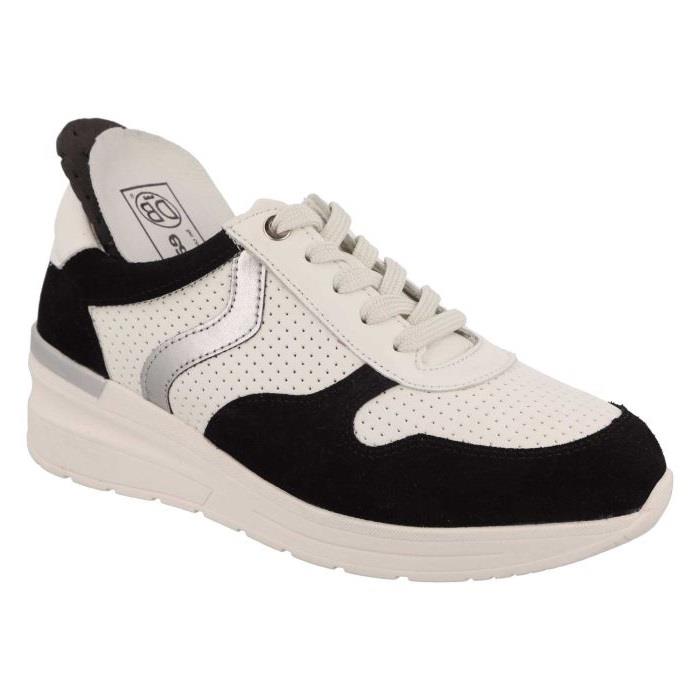 Women's Wide Fit DB Speedwell Trainers in White Leather / Black Suede - Image 1