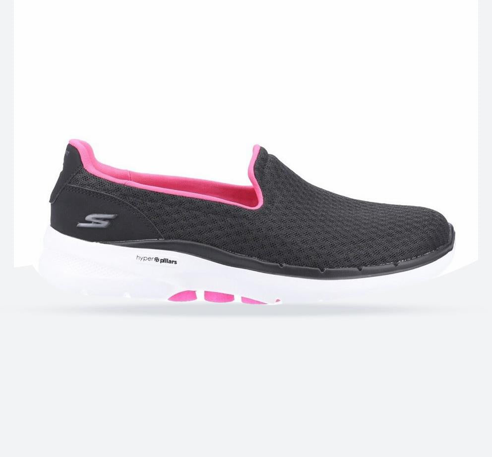 Women's Wide Fit Skechers 124508 Go Walk 6 Big Splash Trainers - Black/Hot Pink in Black/Hot Pink - Image 1