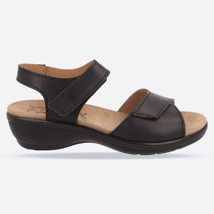 Women's Wide Fit DB Saxifrage Sandals in Black Leather - Image 1