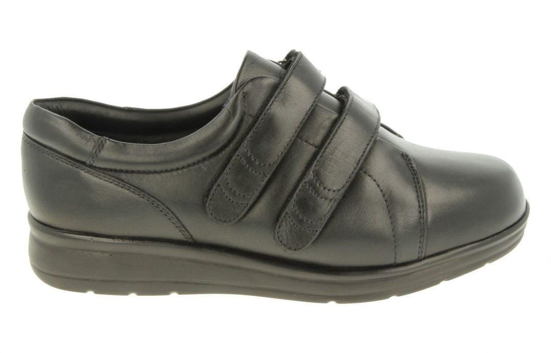 Womens Wide Fit DB Norwich Shoes in Black Leather - Image 2
