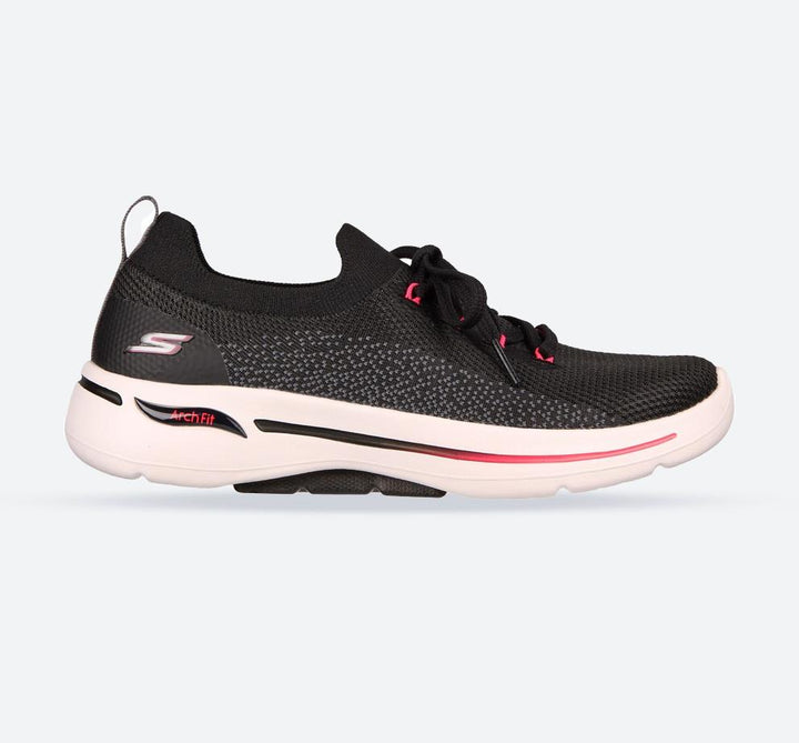 Women's Wide Fit Skechers 124863 Go Walk Arch Fit Clancy Trainers in Black /Hot pink - Image 1