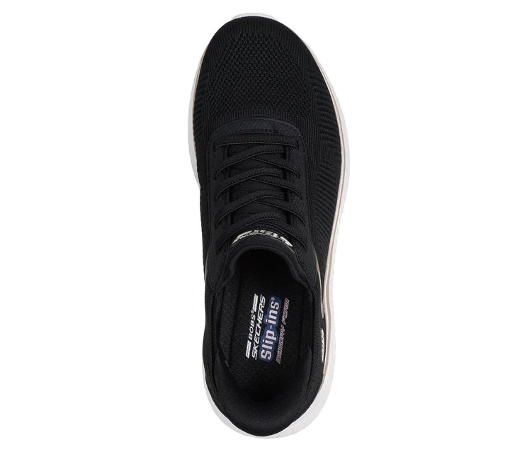 Women's Wide Fit Skechers Slip-ins 117497 Waves Bobs Sport Squad Trainers - Black/Gold in Black/Gold - Image 1