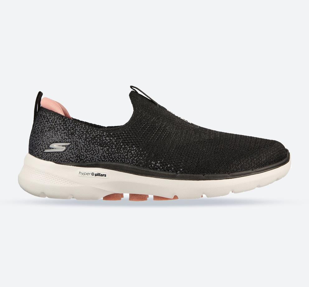Women's Wide Fit Skechers 124502 Go Walk 6 Glimmering Trainers - Black/Pink in Black/Pink - Image 1