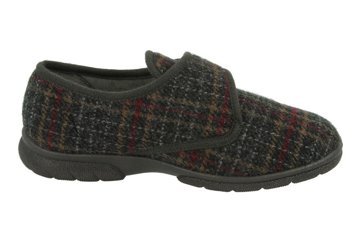 Mens Wide Fit DB Tartan Slippers in Navy Tartan - Image 1