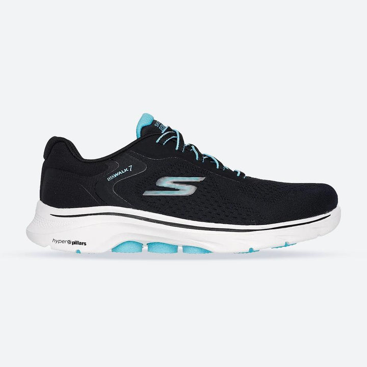 Women's Wide Fit Skechers 125215 Go Walk 7 Cosmic Waves Trainers in Black/Turquoise - Image 1