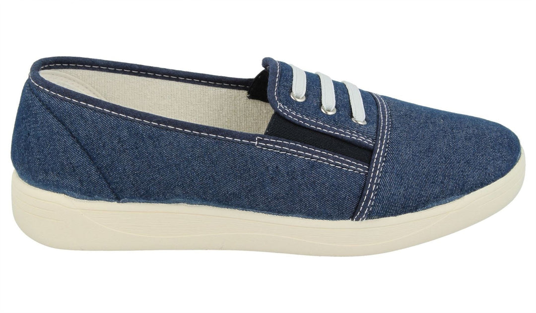 Womens Wide Fit DB Coup Canvas in Navy - Image 2