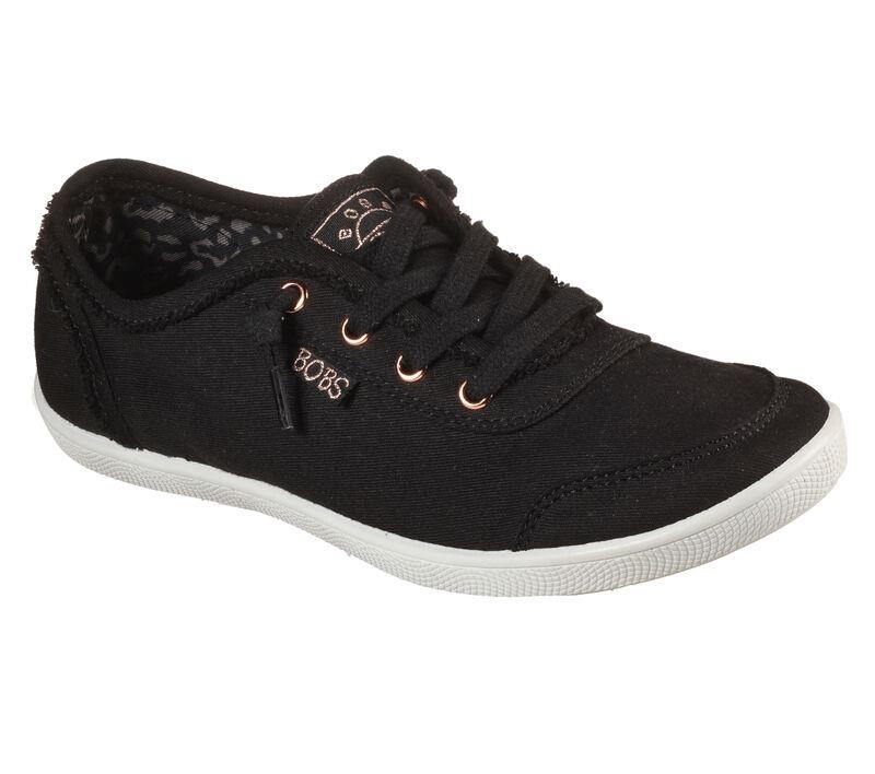 Women's Wide Fit Skechers Bobs 33492W Shoes in Black - Image 3