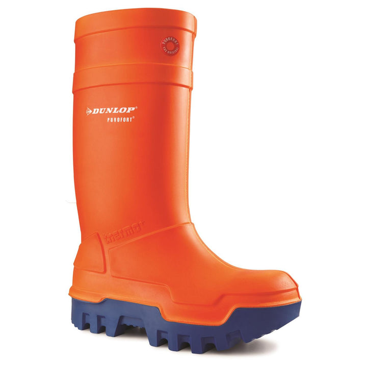 Men's Wide Fit Dunlop Purofort Thermo Full Safety Wellington Boots in Orange - Image 1