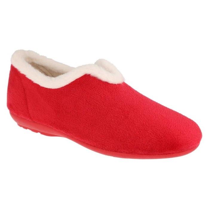 Women's Wide Fit DB Faye Slip on Slippers in Red Velour - Image 19