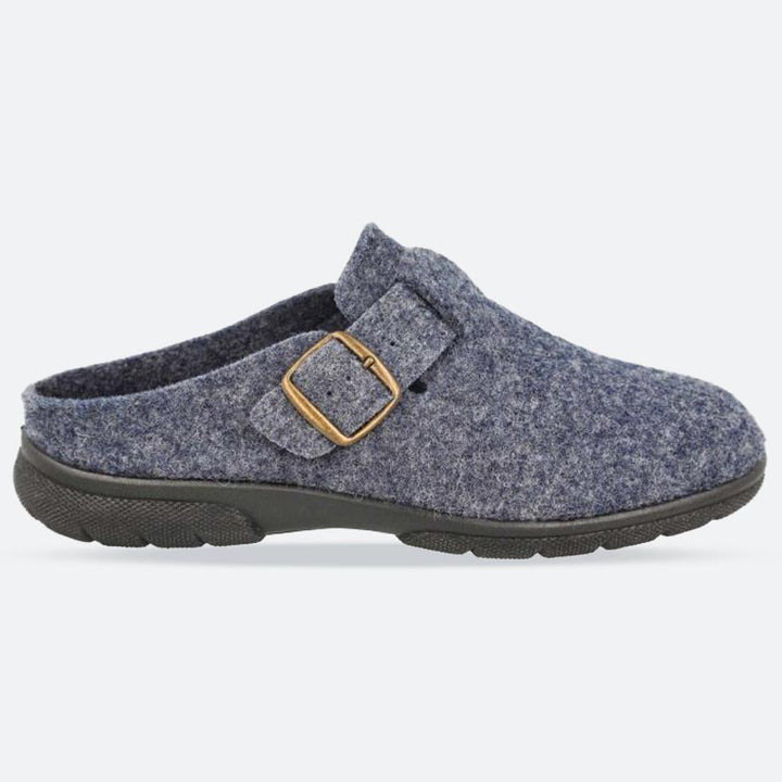 Men's Wide Fit DB Skyfall Mule Buckle Slippers in Navy Felt - Image 1