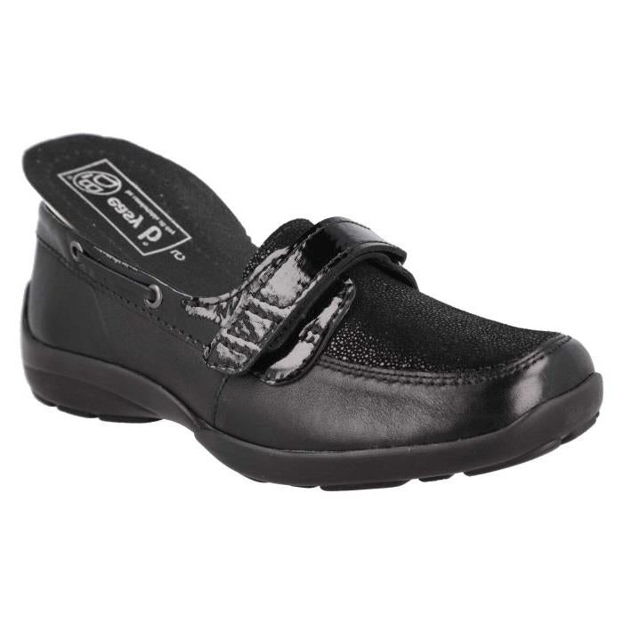 Women's Wide Fit DB Fiddle Shoes in Black Leather / Patent / Spot - Image 3