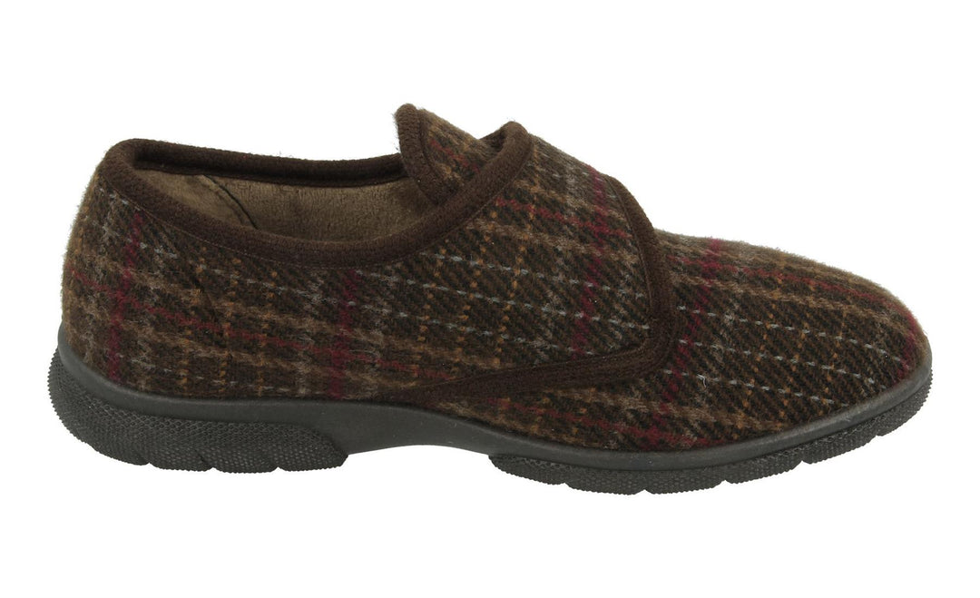 Mens Wide Fit DB Tartan Slippers in Navy Tartan - Image 9