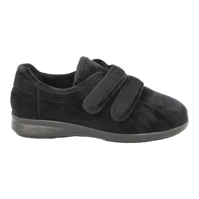 Women's Wide Fit DB Fork Slippers in Black velour - Image 2