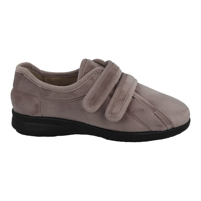 Women's Wide Fit DB Fork Slippers in Black velour - Image 1