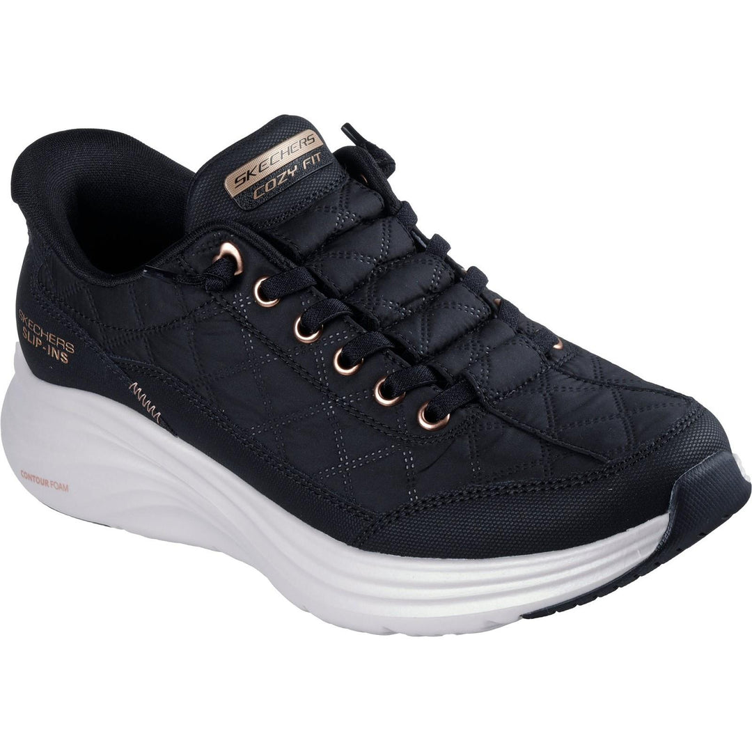 Women's Wide Fit Skechers 150413 Slip-ins Contour Foam Cozy Fit Golden Hour Trainers in Black/Rose Gold - Image 3